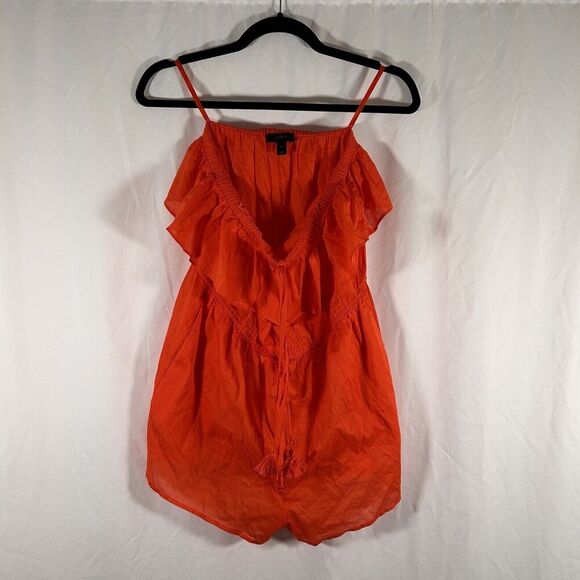 J. Crew Romper Women's Medium Orange Elastic Semi-Sheer Cotton 2" Inseam - Picture 1 of 10